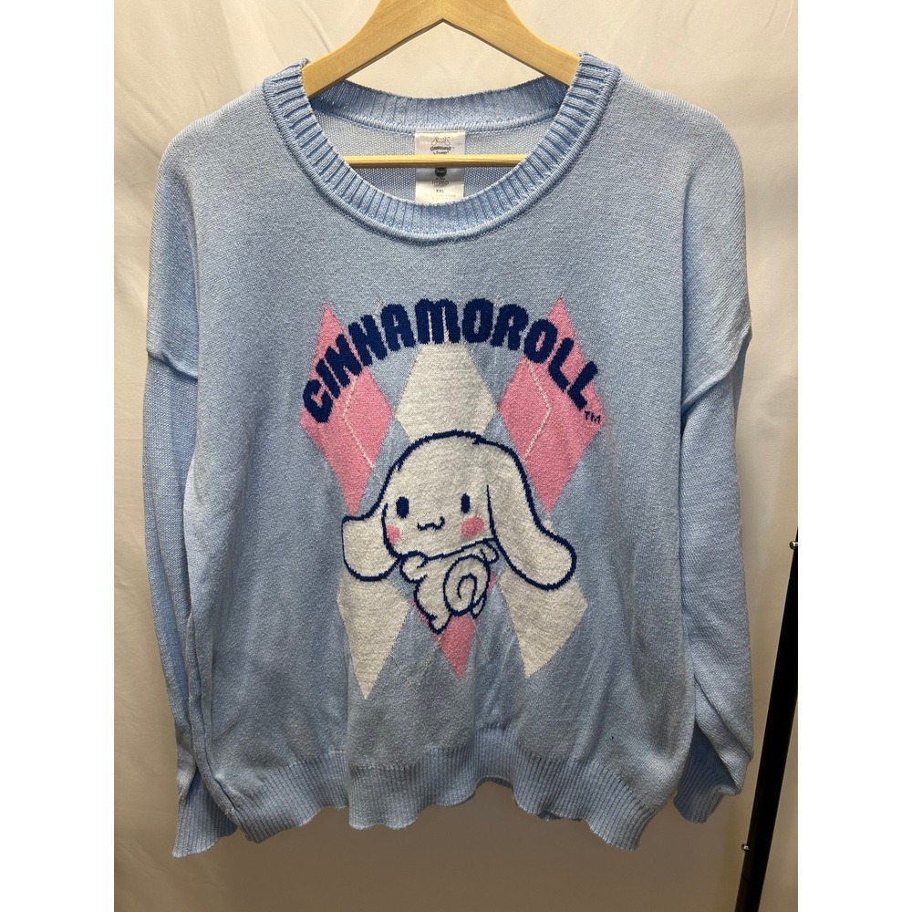 Sanrio Cinnamoroll Sweater Womens XXL Blue Excellent Argyle Knit Pullover - Picture 1 of 4